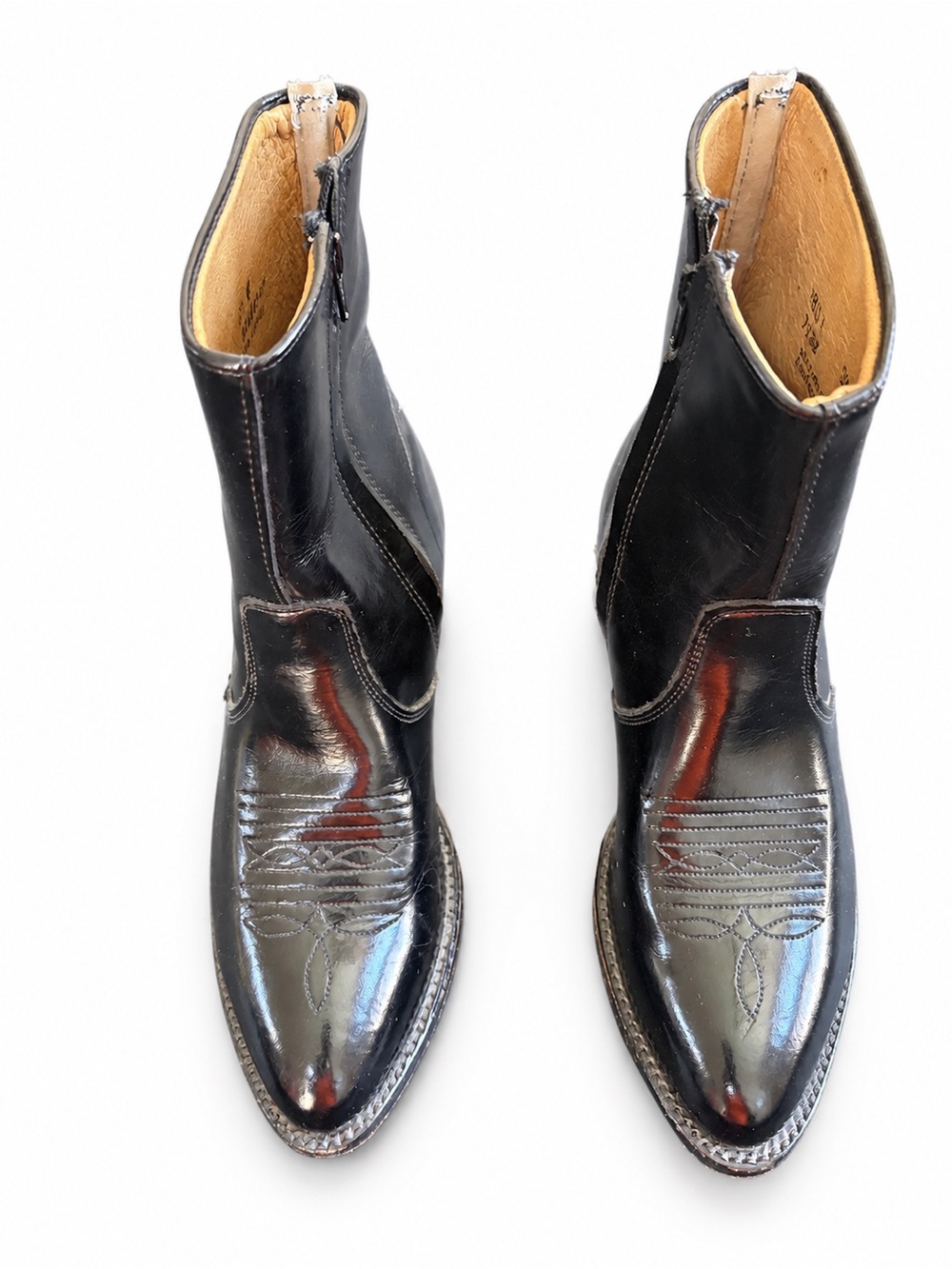 Vintage Boulet 1801 Black Leather Side Zip Cowboy Boots Mens 6.5W Fits W8